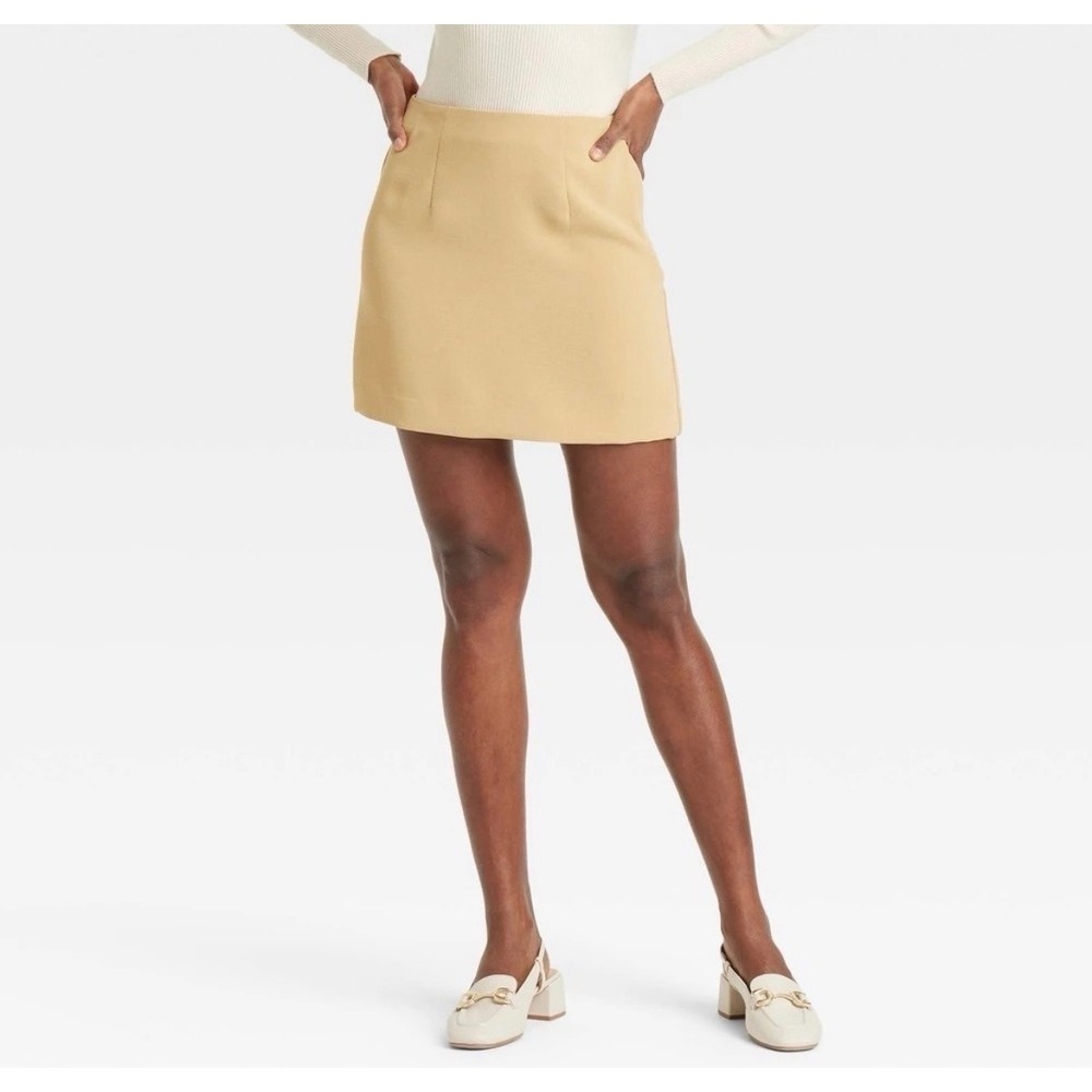 A New Day‎ Mini Skirt Womens 4 Tan Recycled Polyester Tailored Office Casual